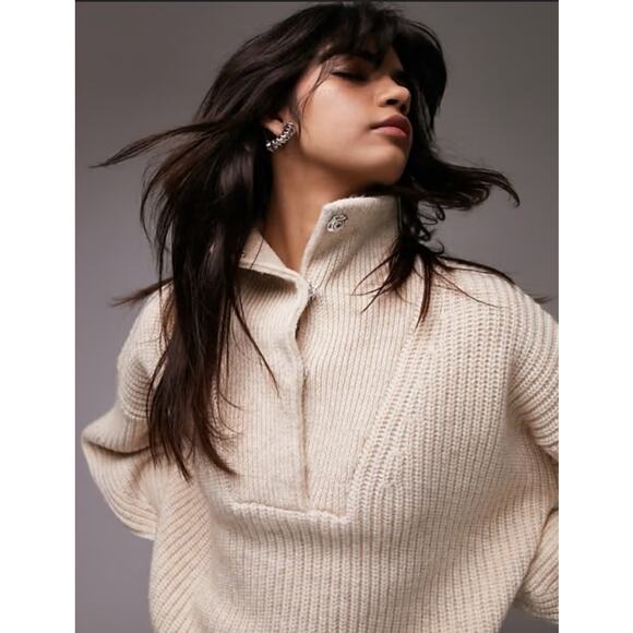 Topshop Knit Snap Collar Long Sleeve Sweater US Women's 8 - Picture 2 of 9